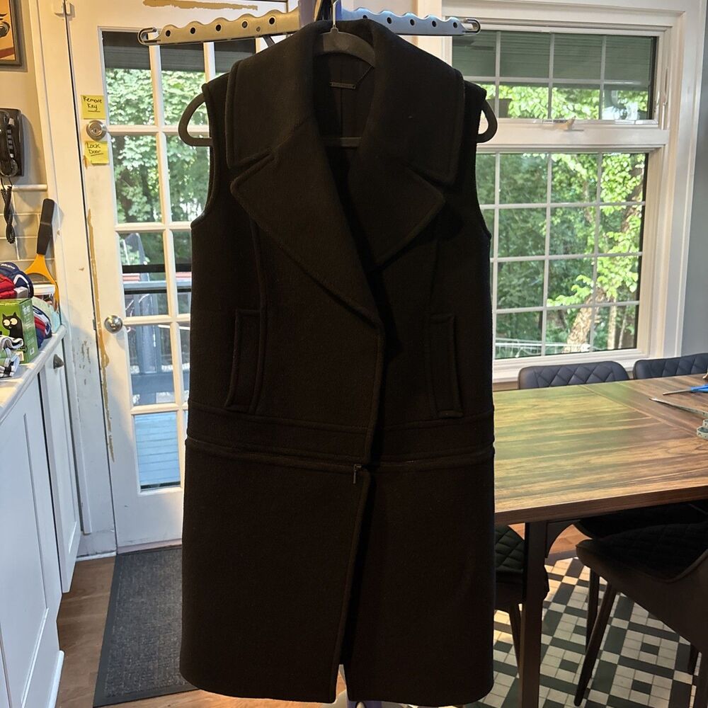 Elie Tahari Black Wool Blend Long Coat Vest , Zip Off Women’s Size XS